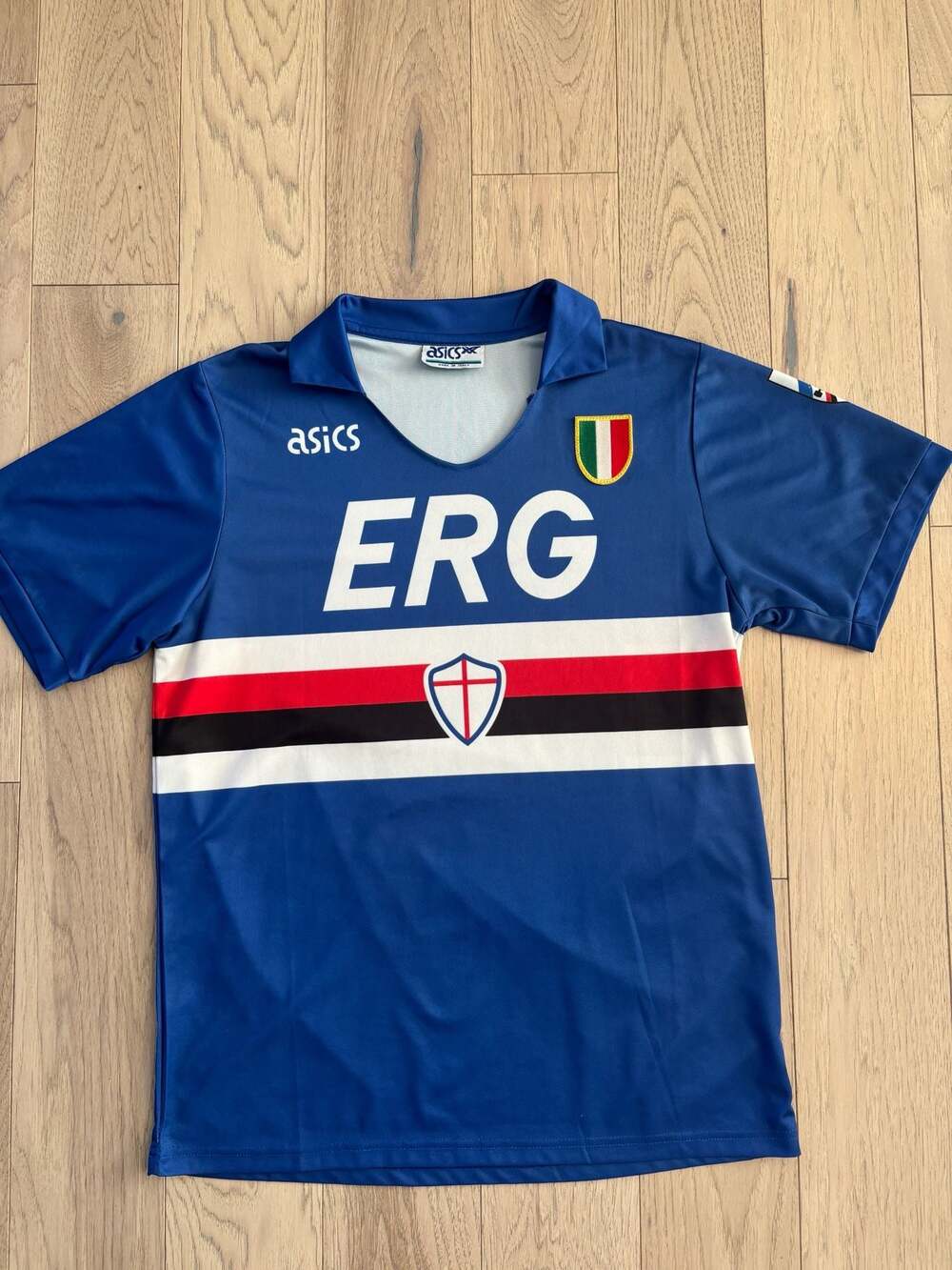 Asics Vintage 1991-92 Sampdoria Home Jersey ERG Sponsor Scudetto Patch